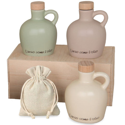 Oliera in Porcellana Colorata con Tappo di Sughero Scritta