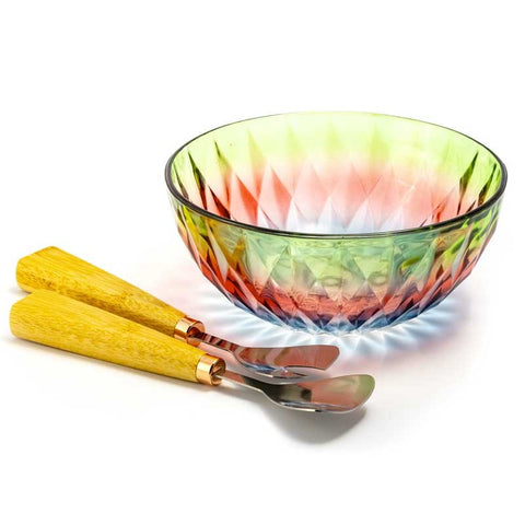Insalatiera in vetro colorato con posate in legno Acquista su