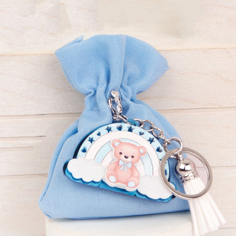 Sacchettini Portaconfetti Celeste con Portachiavi Orsetto