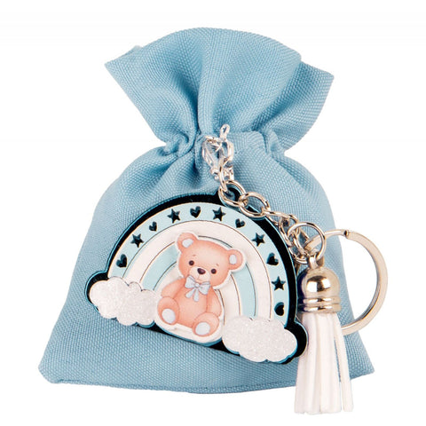 Sacchettini Portaconfetti Celeste con Portachiavi Orsetto