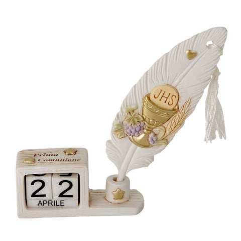 Calendario Perpetuo e Penna con Simboli della Prima Comunione