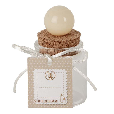 Barattolo portaconfetti Tag Cresima con Tappo Panna e Fiocco
