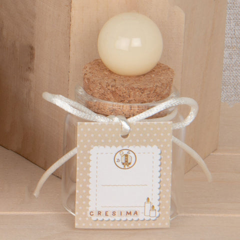 Barattolo portaconfetti Tag Cresima con Tappo Panna e Fiocco