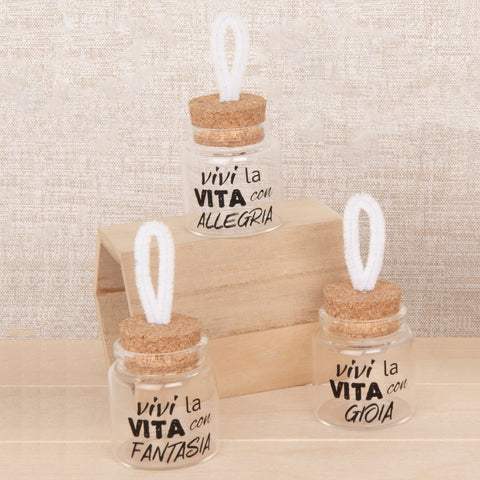 Vasetti con Tappo in Sughero e Frasi Bomboniere Originali
