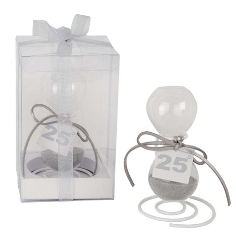 Bomboniera Clessidra per Nozze d'Argento con Sabbia e Numero 25