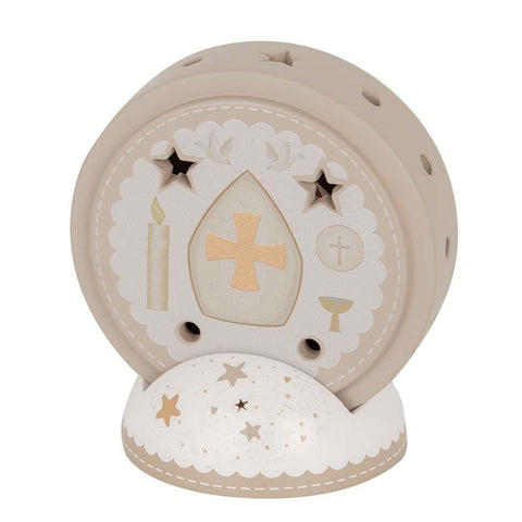 Lampada LED traforata: Simboli sacri per la Santa Cresima