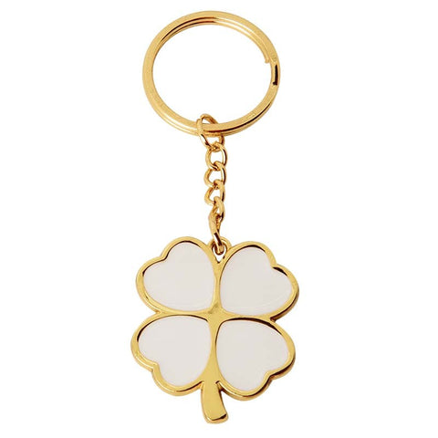 Porta Fortuna: Portachiavi Quadrifoglio Oro e Bianco