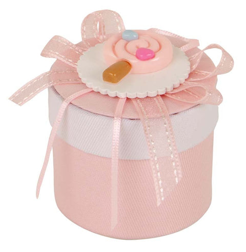 Scatolette Portaconfetti Nascita con Fiocco Rosa e Lecca Lecca