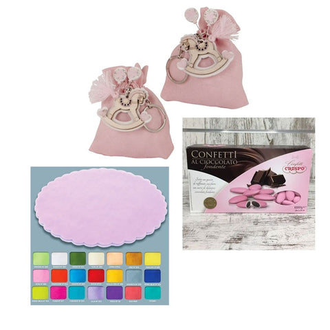 Kit 60 sacchettini rosa con portachiavi cavalluccio + 2 kg