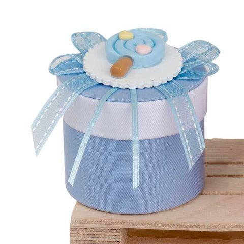 Scatolina Portaconfetti Nascita e Battesimo con Fiocco Celeste