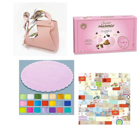 Pacchetto 50 Borsette Portaconfetti Rosa + 2kg Ciocomandorla
