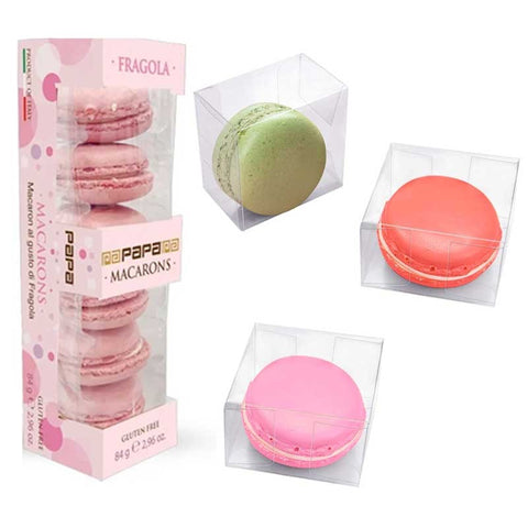 Confezione da 30 scatole trasparenti + 30 macaron al gusto