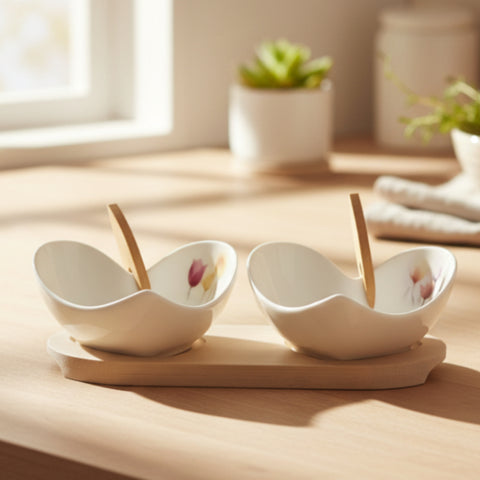 Antipastiera a Cuore in Porcellana con Tulipani