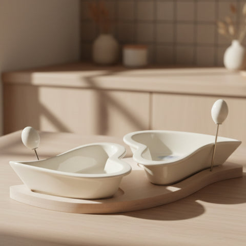 Antipastiera a Cuore in Porcellana con Vassoio in Legno