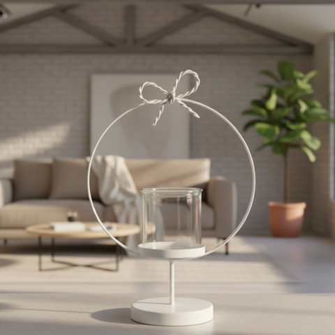 Bomboniera Portacandele Cerchio Bianco in Metallo e Vetro