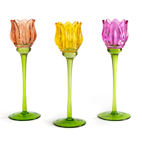 Bomboniera Portacandele a Tulipano in Vetro Bicolore