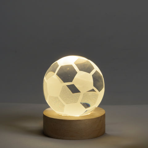Bomboniera Sfera Cristallo 3D Calcio con Base Legno LED - Idea Originale Comunione Cresima