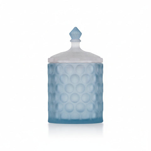 Bomboniera scatola in vetro bicolore celeste e bianco collezione Bubble Madrhèlen, altezza 16 cm.