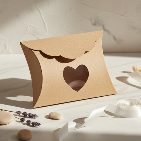 Pillow Box Portaconfetti Avana con Finestra a Cuore cm 8x8,5x3