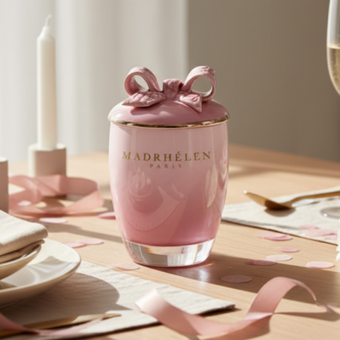 Candela Profumata Madrhélen Paris - Linea Papillon Rosa con Tappo a Fiocco