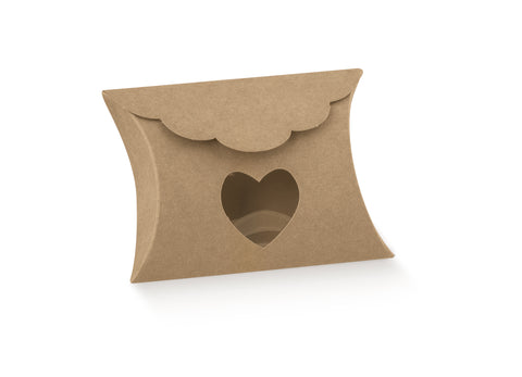 Pillow Box Portaconfetti Avana con Finestra a Cuore cm 8x8,5x3