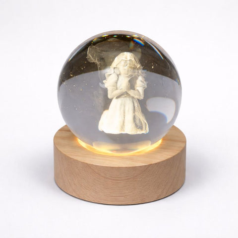 Lampada Sfera Vetro Bambina Prima Comunione 3D - Bomboniera LED