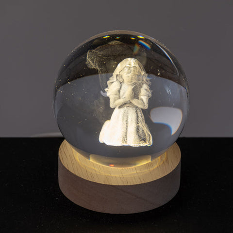 Lampada Sfera Vetro Bambina Prima Comunione 3D - Bomboniera LED