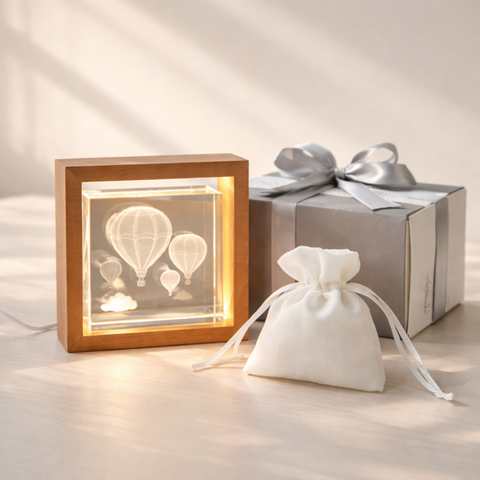 Lampada decorativa in cristallo 3D con mongolfiere e cornice 