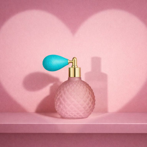 Profumatore spray Bubble Madrhélen in vetro rosa con pompetta dorata, bomboniera elegante per eventi