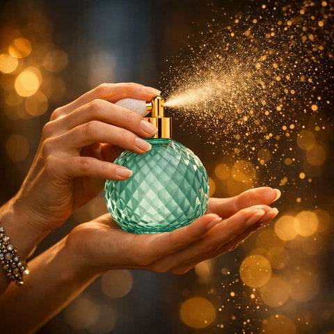 Profumatore spray Bubble Madrhelen in vetro verde con texture a bolle, bomboniera elegante per eventi