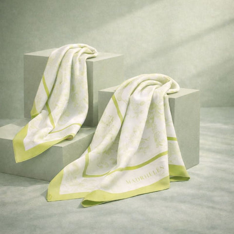 Foulard floreale verde Madrhélen Linea Flora con bordo chiaro