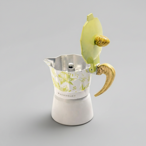 Caffettiera Madrhélen Linea Flora con decorazioni floreali e manico in legno