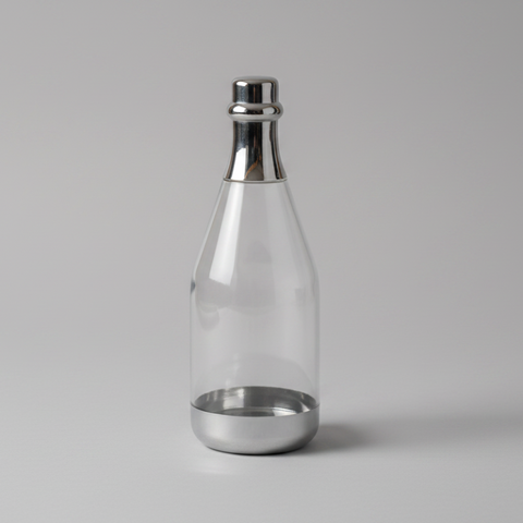 Mini Bottiglia Champagne Trasparente con Dettagli Argento