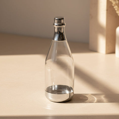 Mini Bottiglia Champagne Trasparente con Dettagli Argento – Portaconfetti cm 15