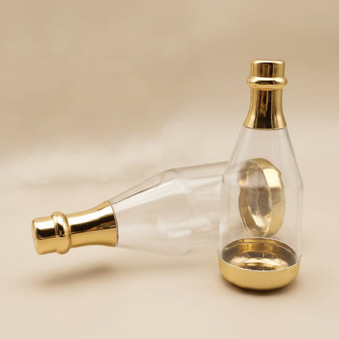 Mini Bottiglia Champagne Trasparente con Dettagli Oro – Portaconfetti cm 15