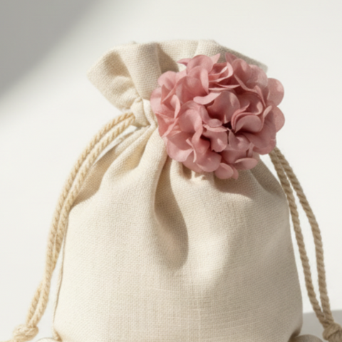 Mini Ortensia in Tessuto Rosa Antico per Bomboniere e Segnaposto