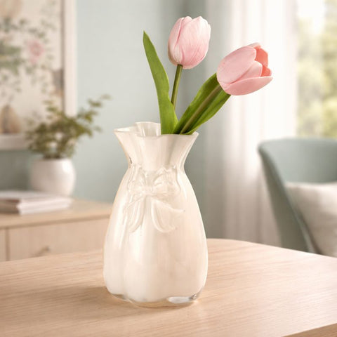 Vaso Bomboniera in Vetro Bianco con Fiocco – Elegante per Matrimonio