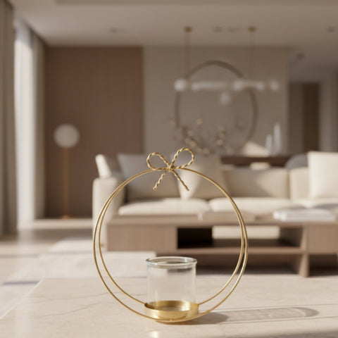 Portacandela a Cerchio Dorato in Metallo e Vetro - Bomboniera Elegante, Idea Regalo & Arredo Moderno