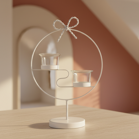 Portacandele Bomboniera Matrimonio Metallo Bianco Cerchio