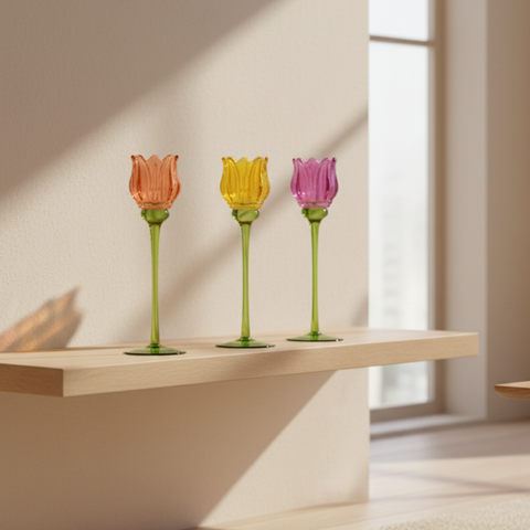 Bomboniera Portacandele a Tulipano in Vetro Bicolore – Collezione Primavera