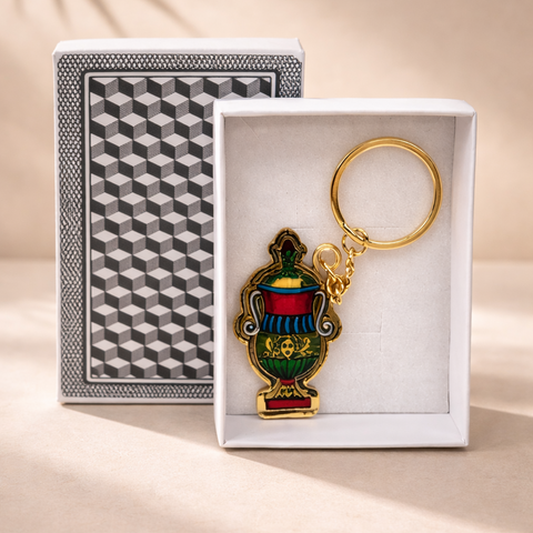 Portachiavi simbolo Coppe carte napoletane in plexiglass smaltato rosso e oro con scatola elegante e retro carte napoletane
