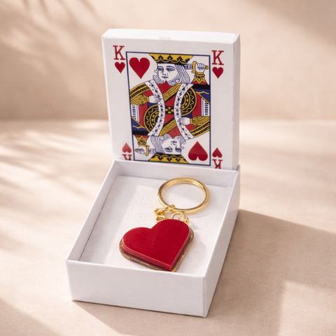Portachiavi simbolo Cuori rosso in plexiglass lucido con bordatura dorata e elegante confezione regalo