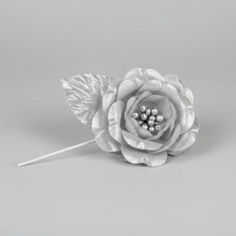 Rosa Artificiale Argento in Tessuto