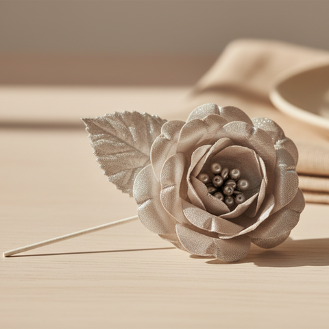 Rosa Artificiale Argento in Tessuto Metallizzato