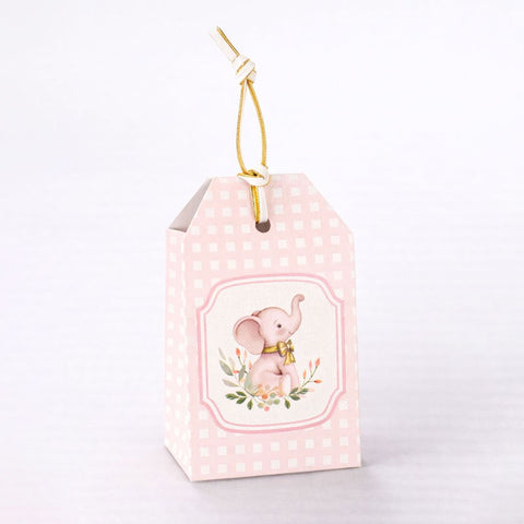 Scatolina Portaconfetti a Forma di Tag con Elefantino – Nascita e Battesimo Bimba