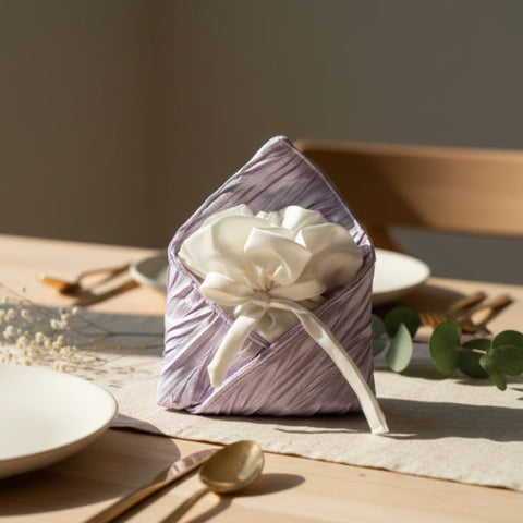 Sacchetti Portaconfetti Economici in ecopelle lilla e raso bianco