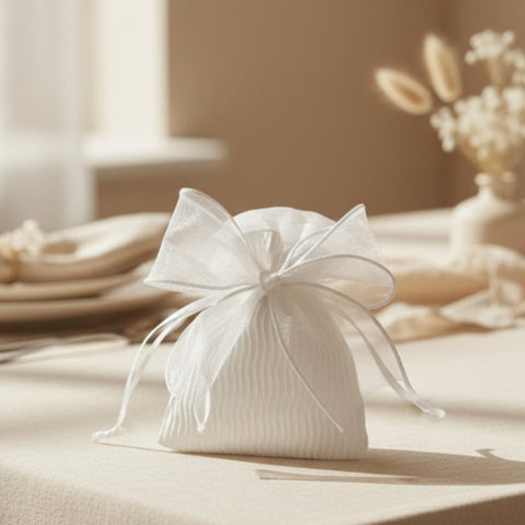 Sacchettino Portaconfetti Bianco con Maxi Fiocco in Organza