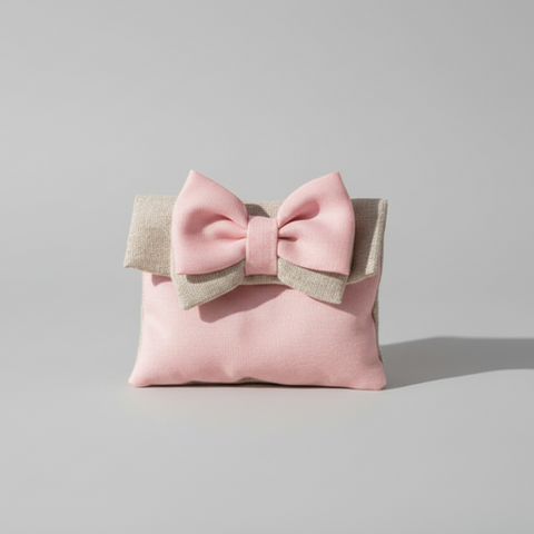 Sacchettino nascita rosa in cotone con fiocco