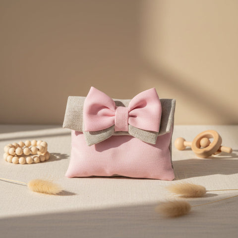 Sacchettino nascita rosa in cotone con fiocco – portaconfetti elegante Linea Muffin