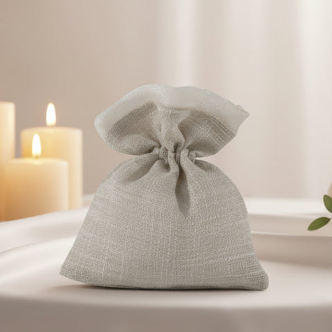 Sacchettino per confetti beige in tessuto naturale – Elegante e raffinato